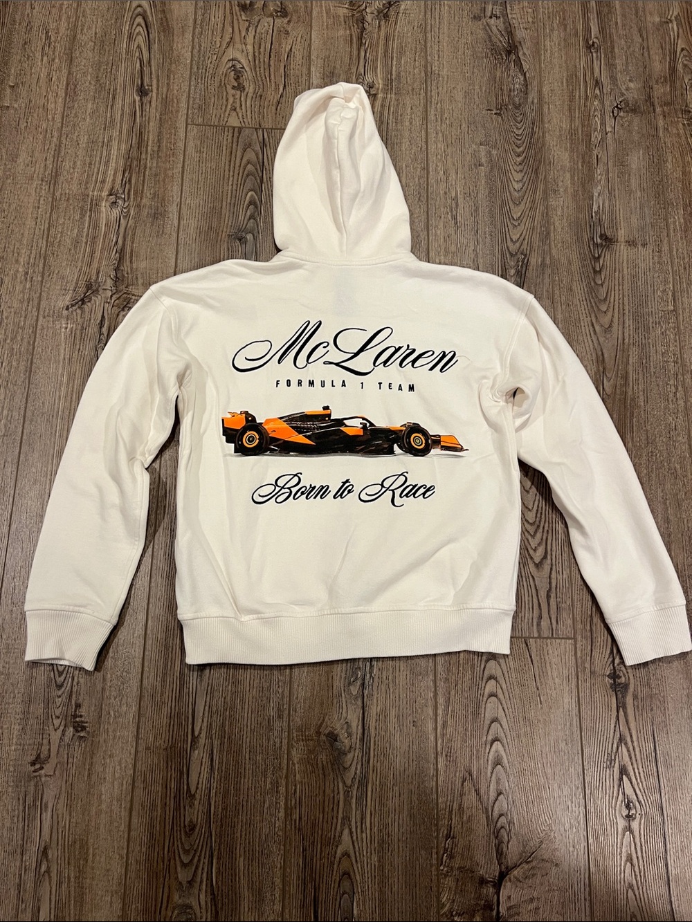 abercrombie kids White Hooded Sweat Jacket McLaren Racecar Graphic size 13/14